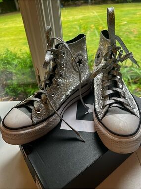 Converse Silver Glitter High Top Sneakers